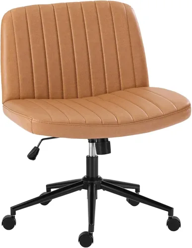 Vista 11 de Silla cruzada con ruedas, asiento ergonómico giratorio sin brazos, cómodo asiento de tocador, respaldo ancho y altura ajustable para hogar, oficina