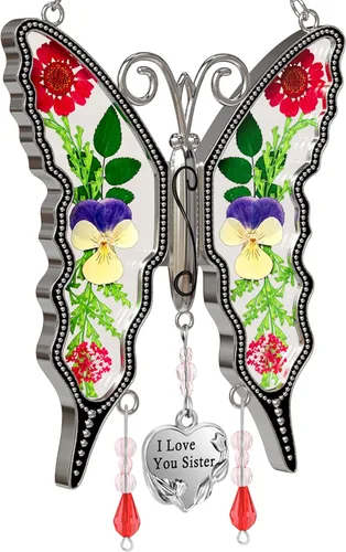 Vista 29 de KY &BOSAM - Atrapa luz de vitral con mariposa de color, con la frase A special teacher. Campanilla para el viento, como regalo para la profesora