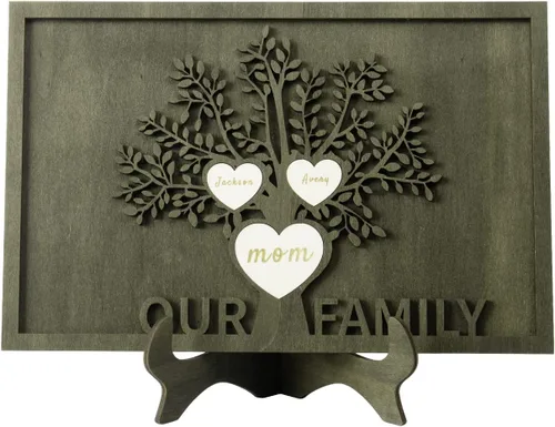 Vista 32 de Árbol genealógico con etiqueta de corazón, placas de madera grabadas personalizadas, regalos personalizados para madres, padres, escritorio, nombres