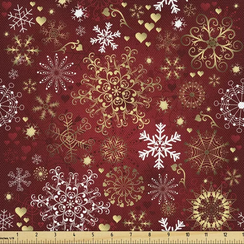 Vista 15 de Ambesonne Tela Navideña por Yarda, Tema Navideño Colorido Vivo Piñas de Pino Ramas Hombre de Jengibre Imagen de Bayas Estampada, Tela de Punto