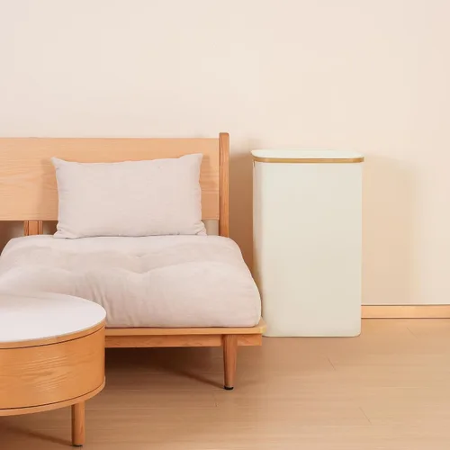 Vista 6 de iEGrow - Cesta de lavandería delgada de 65L, cesta de lavandería estrecha con tapa, cesta de ropa plegable con asas de bambú, cesta de lavandería