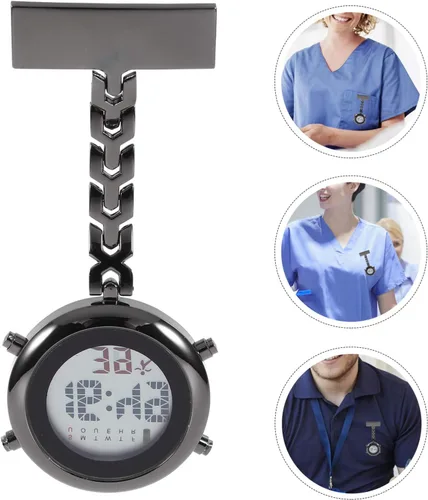 Vista 3 de POPETPOP Reloj de enfermera con clip Reloj de bolsillo digital multifunción de cuarzo con reloj despertador Fecha Semana Cronómetro