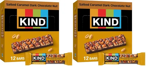 Vista 3 de KIND Barras de nueces, almendras, caramelo y sal marina, aperitivos saludables, sin gluten, bajas en azúcar, 0.21 onzas de proteína, 12