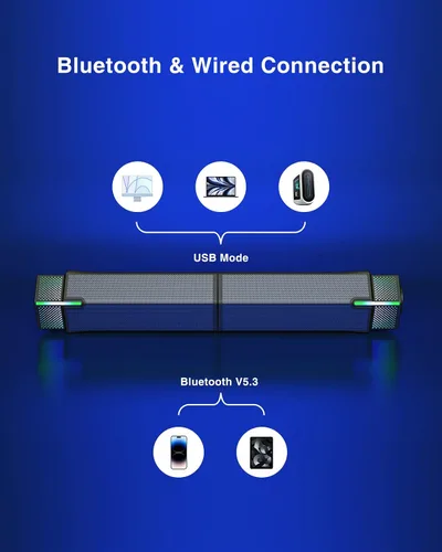 Vista 5 de Jeecoo Altavoces Bluetooth M20 para Computadora para Monitor de Escritorio de PC, Barra de Sonido para PC Gaming - Con Cable USB, Excelente Sonido