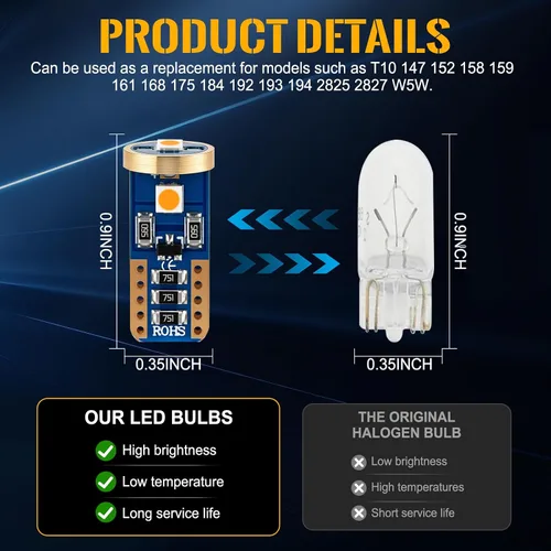 Vista 4 de iBrightstar Bombillas LED T10 168 194 de cuña extremadamente brillantes para interior de automóvil, cúpula, mapa, puerta, luces de matrícula