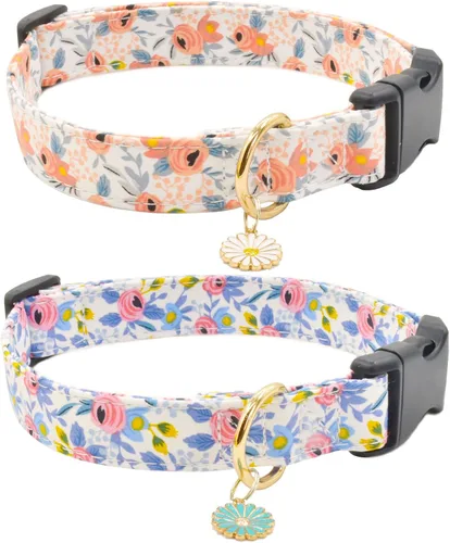 Vista 8 de 2 PCS Collares de Algodón para Perro Suaves Linda Flor - 3 Tamaños Collar de Cachorro de Nailon Suave Ajustable para Niña Hembra Perros Pequeños