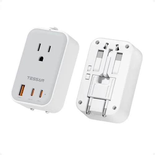 Vista 10 de TESSAN Adaptador de viaje PD 20W, adaptador de corriente universal con 3