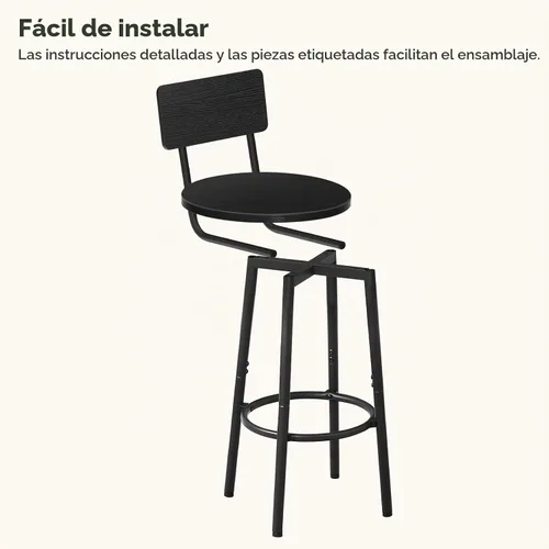 Vista 9 de HOOBRO Taburetes de bar, juego de 2 taburetes de bar redondos con respaldo, sillas de bar de 25.2 pulgadas para isla de cocina, comedor, taburetes