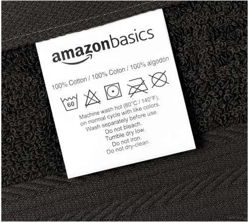 Vista 4 de Amazon Basics Toallas de algodón para la cara, suaves, absorbentes, paquete de 12, color negro, 12 x 12 pulgadas