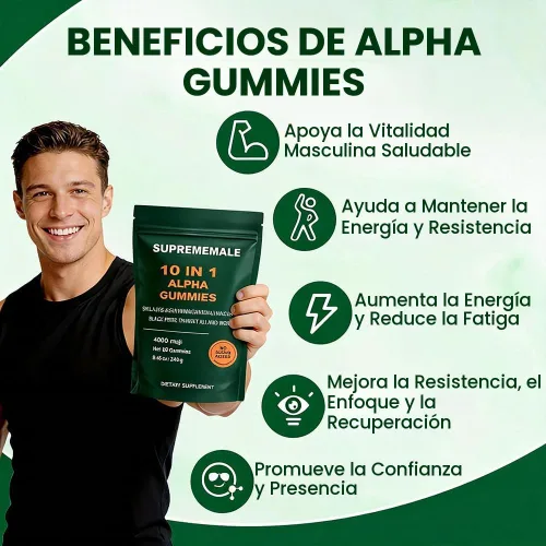Vista 3 de SupremeMale - Gomitas alfa 10 en 1 para hombres, gomitas Alpha Shilajit con Ashwagandha, Tongkat Ali y Black Musli, soporta energía diaria, 60