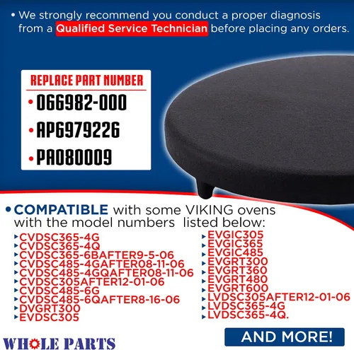 Vista 2 de Tapa de quemador Whole Parts mejorada (negro) N.º de pieza PA080015, repuesto y compatible con algunos electrodomésticos de cocinas de gas Viking