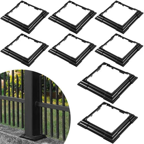 Vista 8 de Thyle 4 fundas de vinilo de 6 x 6 pulgadas, color negro, base de falda ajustable para poste, columna reutilizable para barandillas de 3 a 6.5