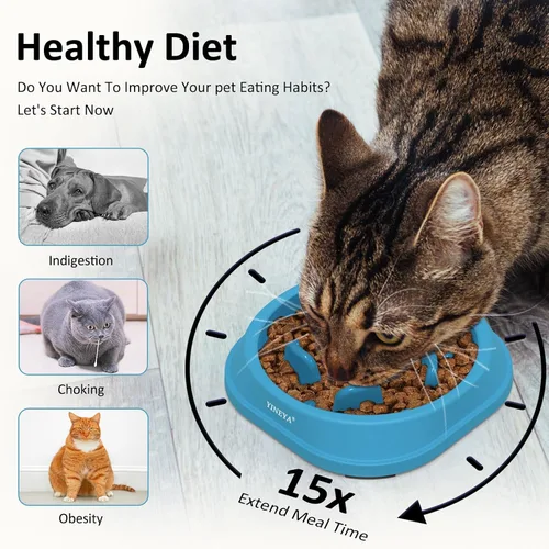 Vista 3 de YINEYA 2 cuencos de alimentación lenta antiasfixia para perros de tamaño pequeño, cuenco de alimentación lenta para gatos, suministros