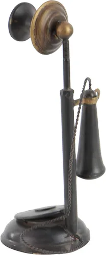 Vista 3 de Teléfono antiguo de metal con receptor y micrófono (no funciona) Abalorio de decoración antigua, escultura de teléfono vintage, hierro, negro