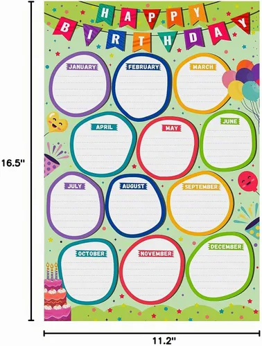 Vista 8 de WhatSign Tabla de cumpleaños para el aula, póster de feliz cumpleaños, calendario de cumpleaños para pared, reutilizable, tablón de anuncios