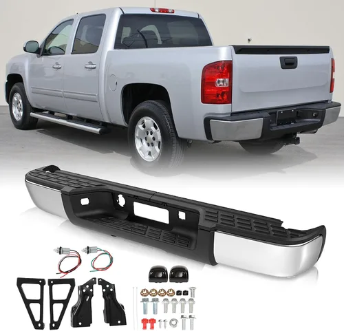 Vista 11 de TUSDAR Reemplazo de parachoques trasero para 1999-2006 Chevy Silverado GMC Sierra 1500 2500, 2007 1500 Classic Fleetside/Styleside Bed Chrome