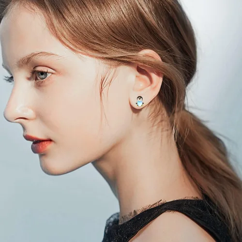 Vista 4 de Dreamboat Moonstone Animal Stud Earrings for Women Girls 925 Sterling Silver Hypoallergenic Cute Cartoon Animal Earrings Birthday Party Jewelry