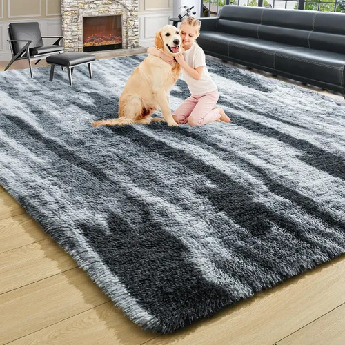 Vista 50 de Noahas Alfombras de Área Grandes y Esponjosas de 5x8 pies para Sala de Estar y Dormitorio, Alfombra Gruesa de Pelo Largo Beige y Blanca, Alfombra