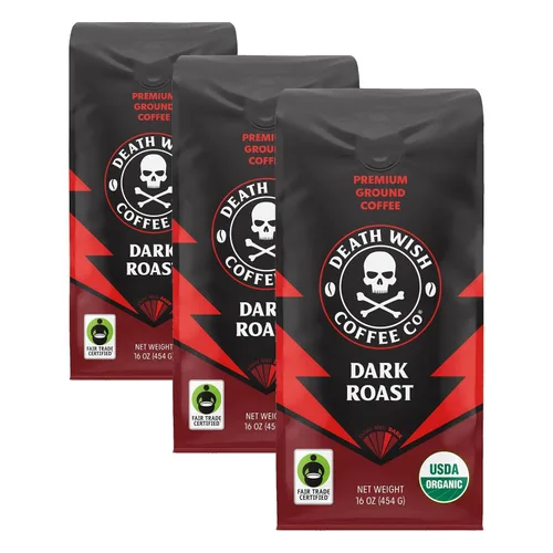 Vista 26 de Death Wish Coffee - Café molido orgánico de tostado medio, paquete de 6 Fair Trade Arabica & Robusta, Stone Fruit Caramel & Roasted Nut Notes