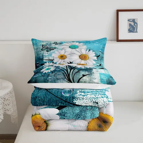 Vista 4 de Erosebridal Juego de ropa de cama turquesa tamaño individual para niños y niños, color verde azulado y gris degradado para niñas y adultos, relleno