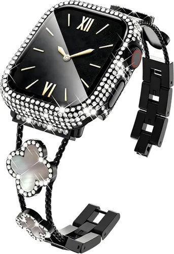 Vista 12 de KADES Bling Four-Leaf Clover Band for Apple Watch Bands Women's Wear Starlight/Iridescent