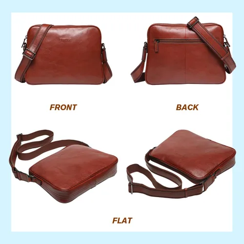 Vista 4 de Banuce Pequeño completo grano italiano bolsa de mensajero de cuero para hombres hombro Crossbody bolsa negocios 9.7 "Ipad Satchel monedero