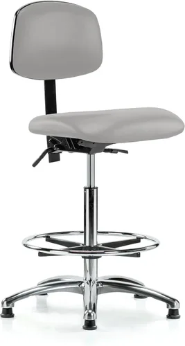 Vista 50 de Perch - Silla de laboratorio con ruedas cromadas con soporte de respaldo ajustable, altura del escritorio de 17 a 22 pulgadas, tela negra
