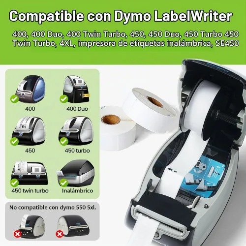 Vista 3 de 12 rollos compatibles con Dymo LabelWriter 30252 repuestos de etiquetas de 1-1/8 pulgadas x 3-1/2 pulgadas, etiquetas de dirección y código