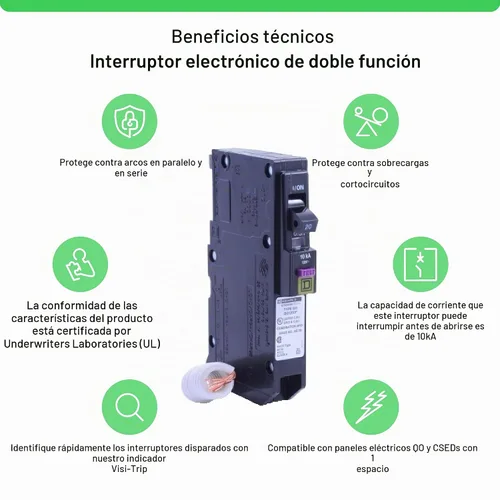 Vista 2 de Disyuntor Square D por SCHNEIDER ELECTRIC qo 20 Amp comprobador de doble función (cafci y GFCI)