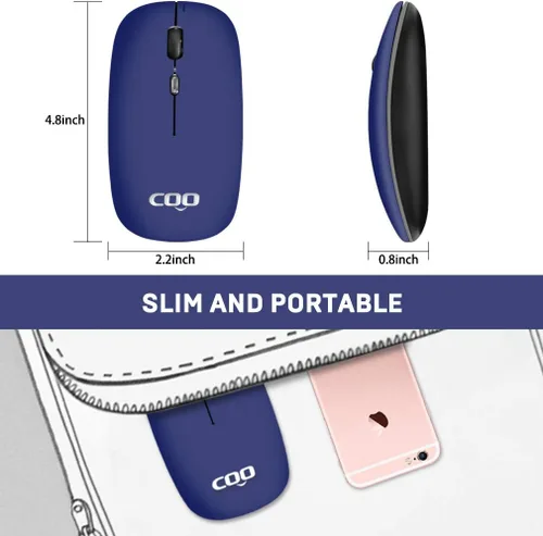 Vista 6 de COO Ratón inalámbrico, LED delgado modo dual (Bluetooth 5.1 y 2.4G inalámbrico) Ratón LED recargable con 3 DPI ajustables para iPad, MacBook