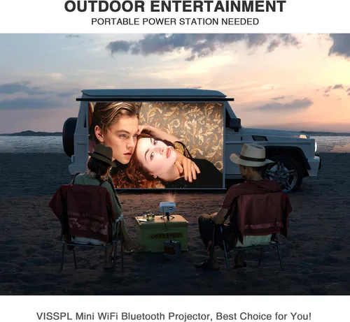 Vista 7 de Mini proyector con WiFi y Bluetooth, proyector VISSPL Full HD 1080P, proyector portátil para exteriores con trípode, proyector de cine en casa