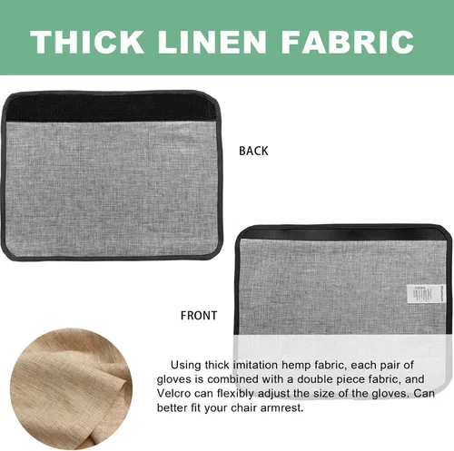 Vista 2 de Ntomtuex Juego de 2 fundas de lino para reposabrazos de silla de oficina, fundas ajustables para reposabrazos de silla de escritorio, fundas