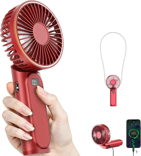 Vista 9 de TUNISE Ventilador de Mano Portátil Recargable, Ventilador Portátil de 4000mAh, Ajustable 180°, 6 Velocidades de Viento, Pantalla de Electricidad