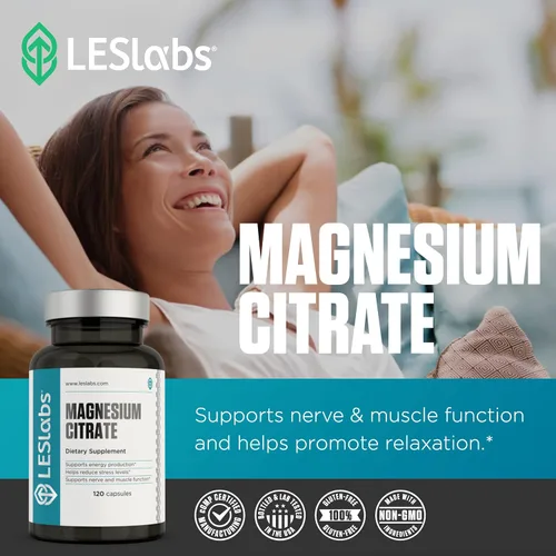Vista 7 de Les Labs Citrato de Magnesio – Alivio del Estrés, Sueño Reparador, Salud del Corazón, Metabolismo, Función Nerviosa y Muscular – Suplemento sin GMO