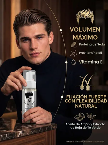 Vista 4 de Avenue Man Volume Lift Styling Mousse Extreme Hold - Espuma para el cabello de 5.07 onzas con aceite de argán, proteína de seda y vitamina E