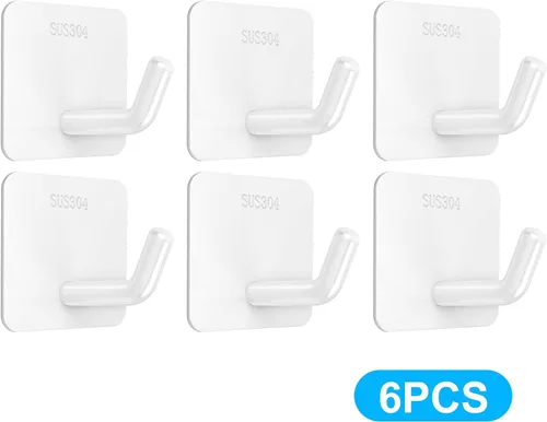 Vista 2 de Ganchos adhesivos para toallas de pared resistentes, paquete de 6, soportes impermeables para toallas adhesivas para baño, cocina o uso doméstico