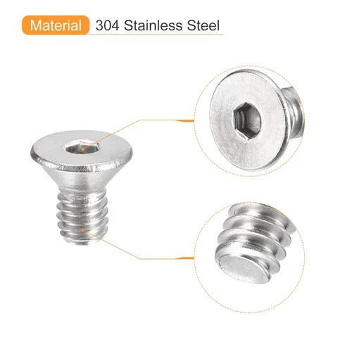 Vista 4 de uxcell #8-32x5/16 Tornillos de cabeza avellanada plana, 50 piezas de tornillos de cabeza plana de acero inoxidable 304 con llave hexagonal, rosca