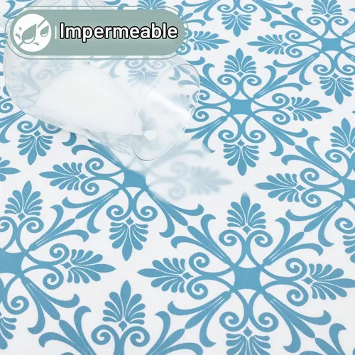 Vista 3 de Misaya - Mantel de vinilo rectangular, mantel elástico con respaldo de franela, 100% impermeable, cubierta de plástico para mesas plegables de 4 Aqua