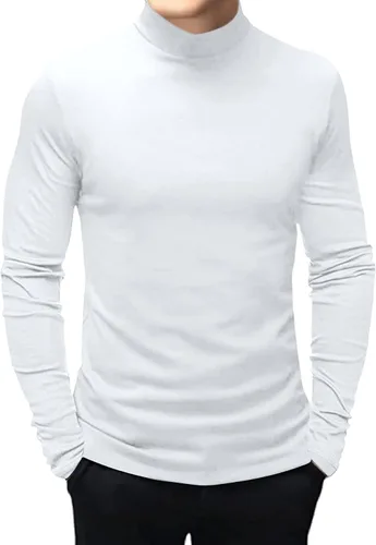 Vista 19 de Mens T Shirt Long Sleeve Basic Mock Turtleneck Pullover Thermal Solid Tops Verde militar