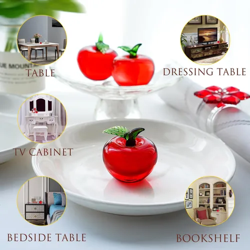 Vista 3 de Figura de manzana roja de vidrio soplado a mano de 2 pulgadas, frutas de cristal, coleccionables, manzanas, adorno decorativo para el hogar