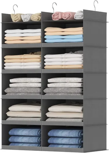 Vista 10 de Lifewit Estante colgante de doble fila para armario, estantes de ropa con 3 ganchos resistentes para organización de ropa, contenedor plegable