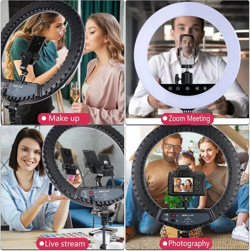 Vista 7 de Anillo de luz LED de 21 pulgadas con soporte de trípode, anillo de luz selfie grande con panel táctil para video de vlog de YouTube, retrato
