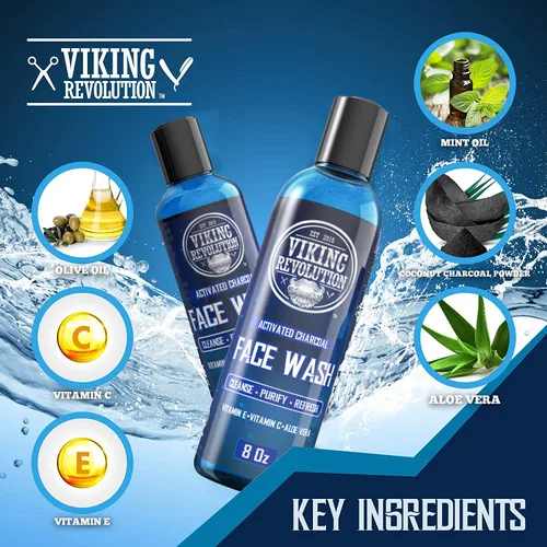 Vista 4 de Viking Revolution Jabón facial de carbón para hombres, elimina la suciedad y las toxinas, agente de limpieza de la piel, limpia, purifica