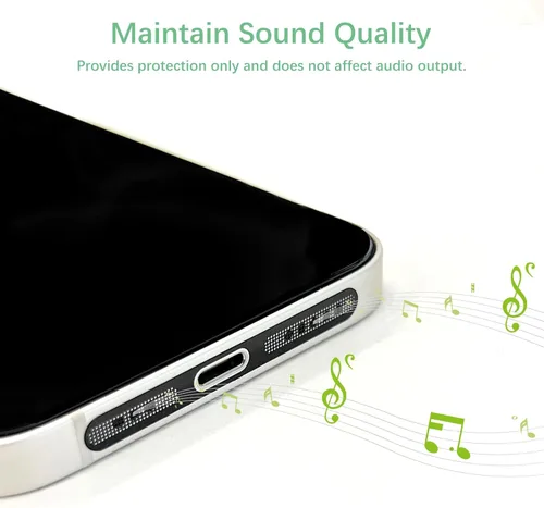 Vista 4 de Paquete de 4 cubiertas antipolvo USB-C con malla de altavoz, enchufe de puerto de carga tipo C y protector de audio para iPhone serie 15/16 (negro)
