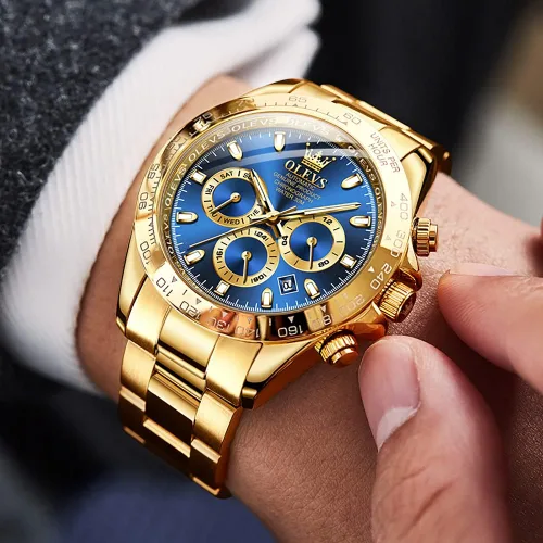 Vista 3 de OLEVS Reloj de vestir de lujo para hombre automático automático impermeable luminoso multifuncional de acero inoxidable casual de negocios