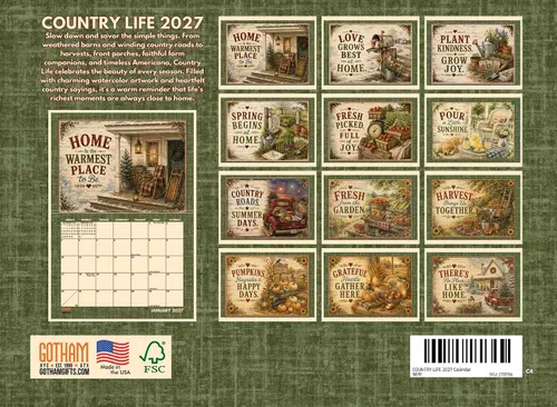 Vista 2 de Country Charm 2025 Calendario de cocina estilo hogar mensual pared 12 meses