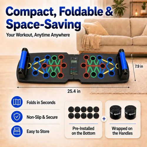 Vista 6 de Push Up Board with Smart Counter, Foldable Home Workout Equipment for Men, Portable Pushup Board with Non-Slip Handles for Chest, Shoulders, Back &