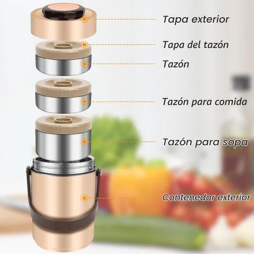 Vista 2 de SSAWcasa Lonchera aislada de 3 capas para hombres, termos de sopa para adultos, contenedor aislado a prueba de fugas, contenedor de comida caliente