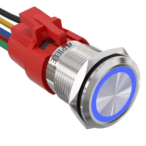 Vista 19 de APIELE Interruptor de botón de bloqueo de 0.748 in, 12 V CC, anillo de halo de ojo de ángel LED de 0.74 pulgadas, 1NO1NC SPDT con enchufe de cable