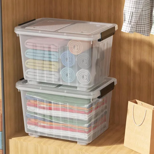 Vista 3 de Ggbin Caja de almacenamiento transparente de 30 cuartos de galón con ruedas, juego de 4 Plástico